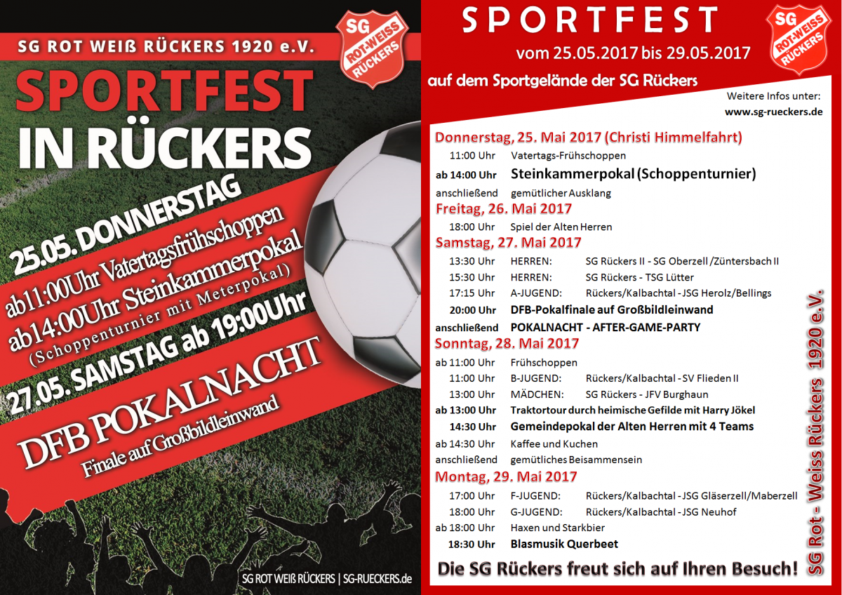 Sportfest der SG Rot-Weiss Rückers vom 25.05. - 29.05.2017
