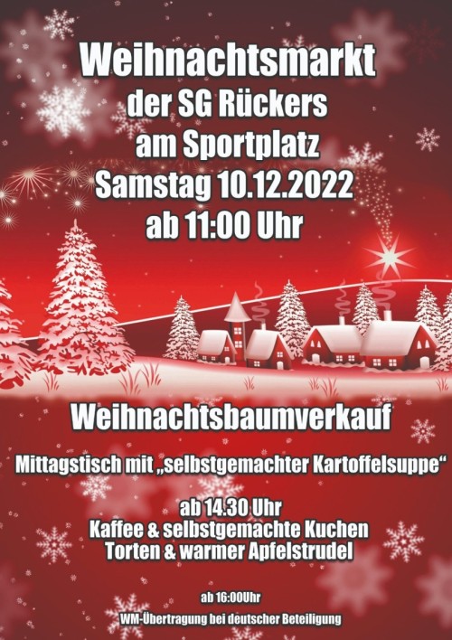 Weihnachtsmarkt der SG Rückers inkl. Flohmarkt und Baumverkauf am 10.12.22