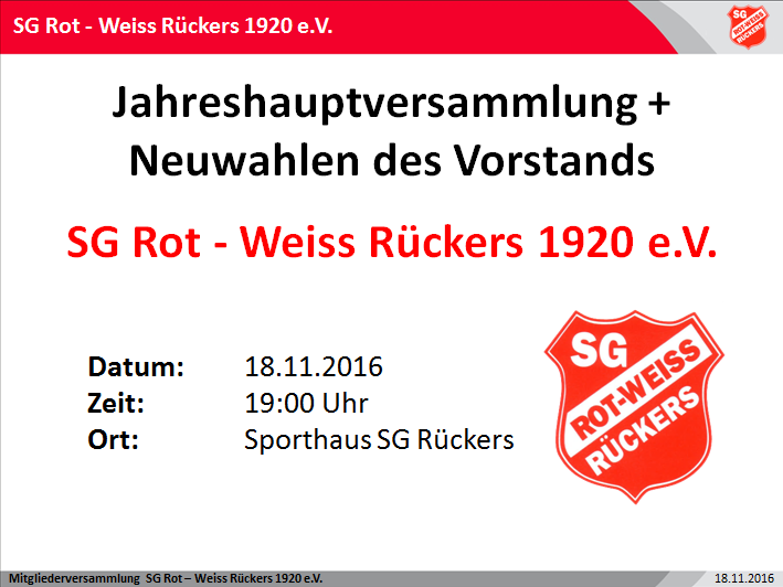 Jahreshauptversammlung der SG Rückers am 18.11.2016