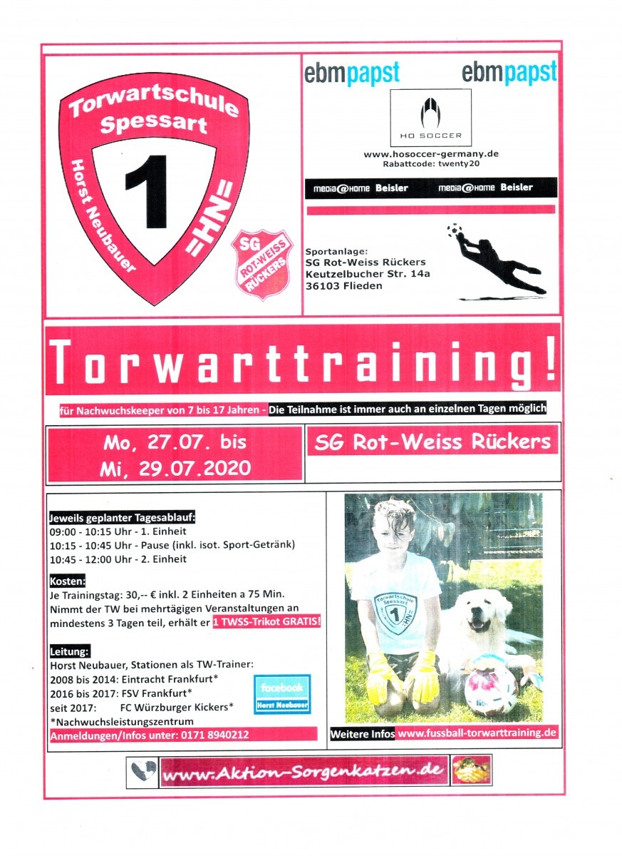 Nachwuchstorwarttraining mit der Torwartschule Spessart