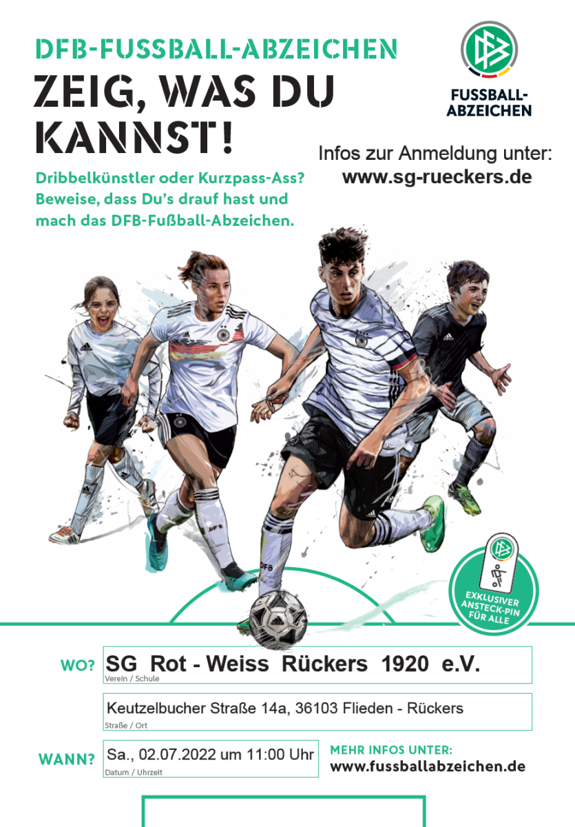 DFB-Fussball-Abzeichen der SG Rückers am Samstag, den 02.07.2022 um 11:00 Uhr!